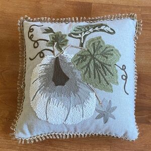 Pier 1 Throw Pillow with EmbroideredPumpkin and Vine Design Fall Autumn Decor
